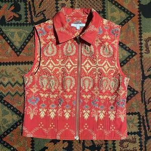 Cabi brocade vest red, gold, and blue Size M